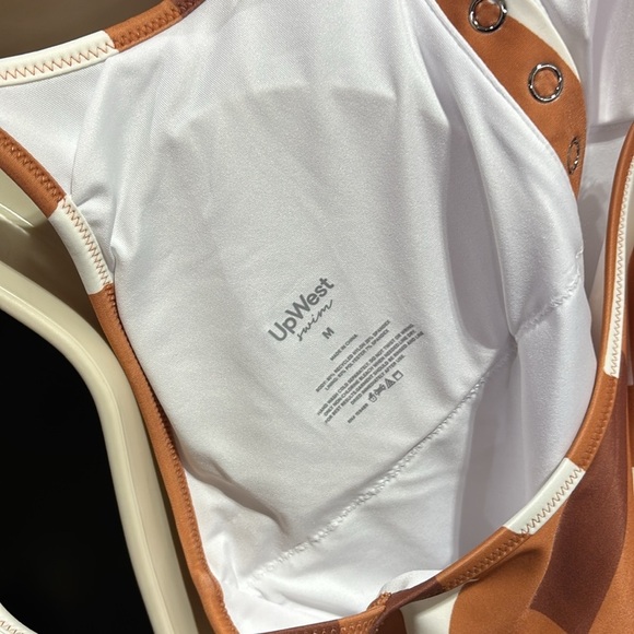 Upwest High Cut,Henley snap front,padded geometric pattern one piece swim,summer - Picture 6 of 10